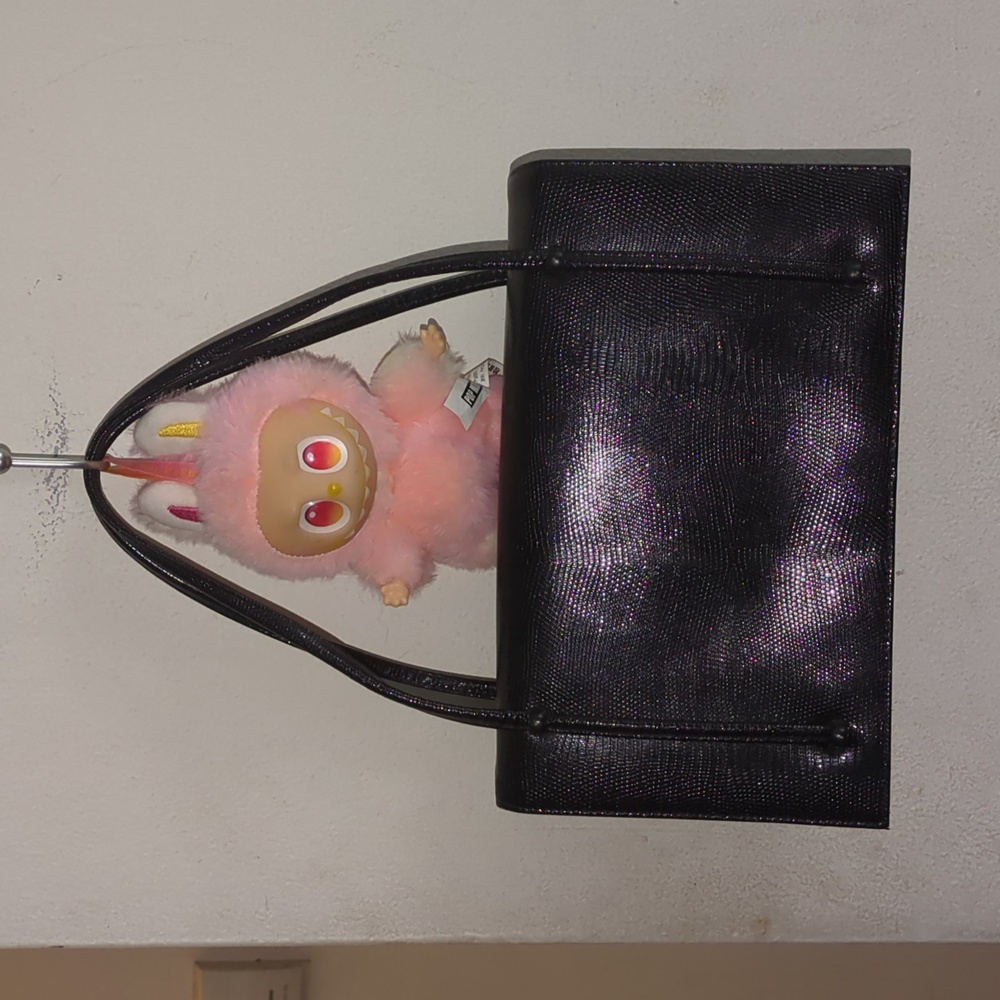 Vintage Peck & Peck Lizard Leather Black Handbag Yellow Asking Only $30 WOW - Picture 9 of 10